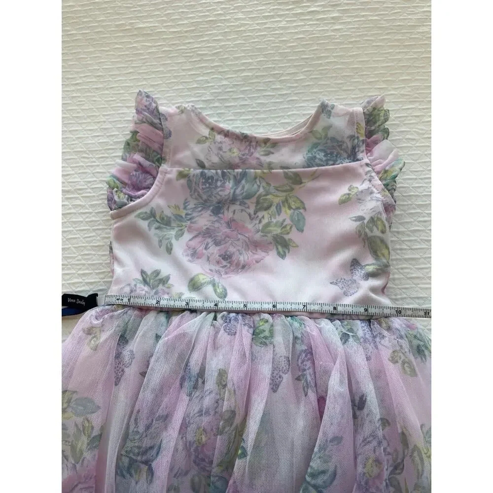 Zenzi Floral High Low Tulle Formal Girl Dress Size XS 4/5 Pink Garden Fairy EUC - Picture 10 of 14